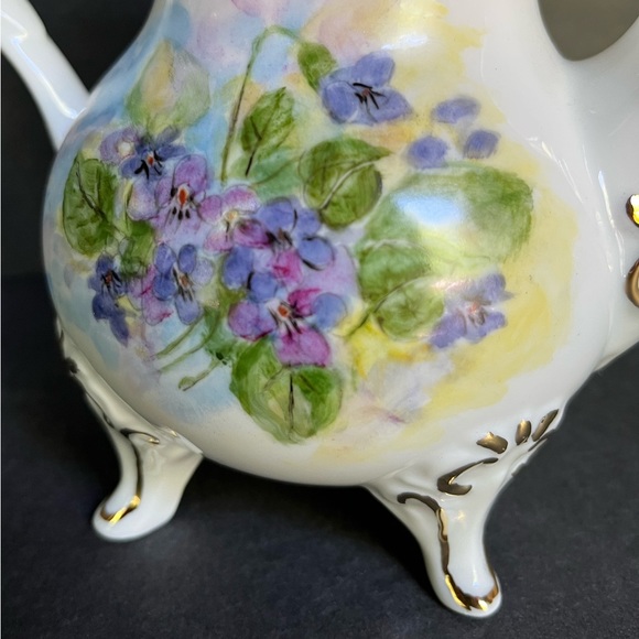 VTG Violet Tea Set Hand-painted Porcelain Teapot Creamer Sugar Bowl Victorian - Picture 3 of 16